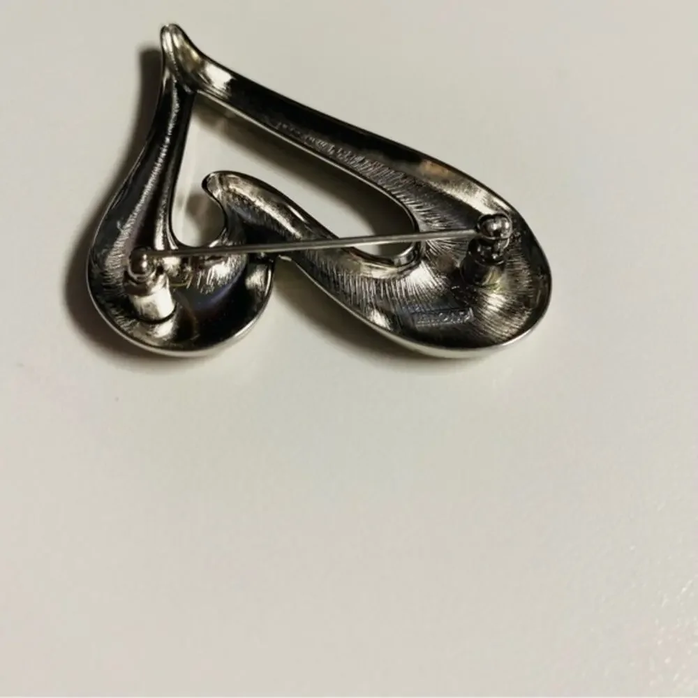 Monet Vintage Signed Silvertone Heart Brooch Pin 2.5” 70s